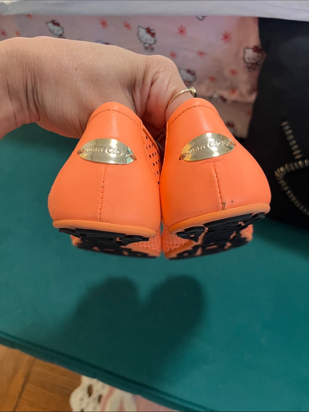 Jimmy Choo Neon Orange Perforated Leather Ballet Flats 37 1/2 - Picture 9 of 11
